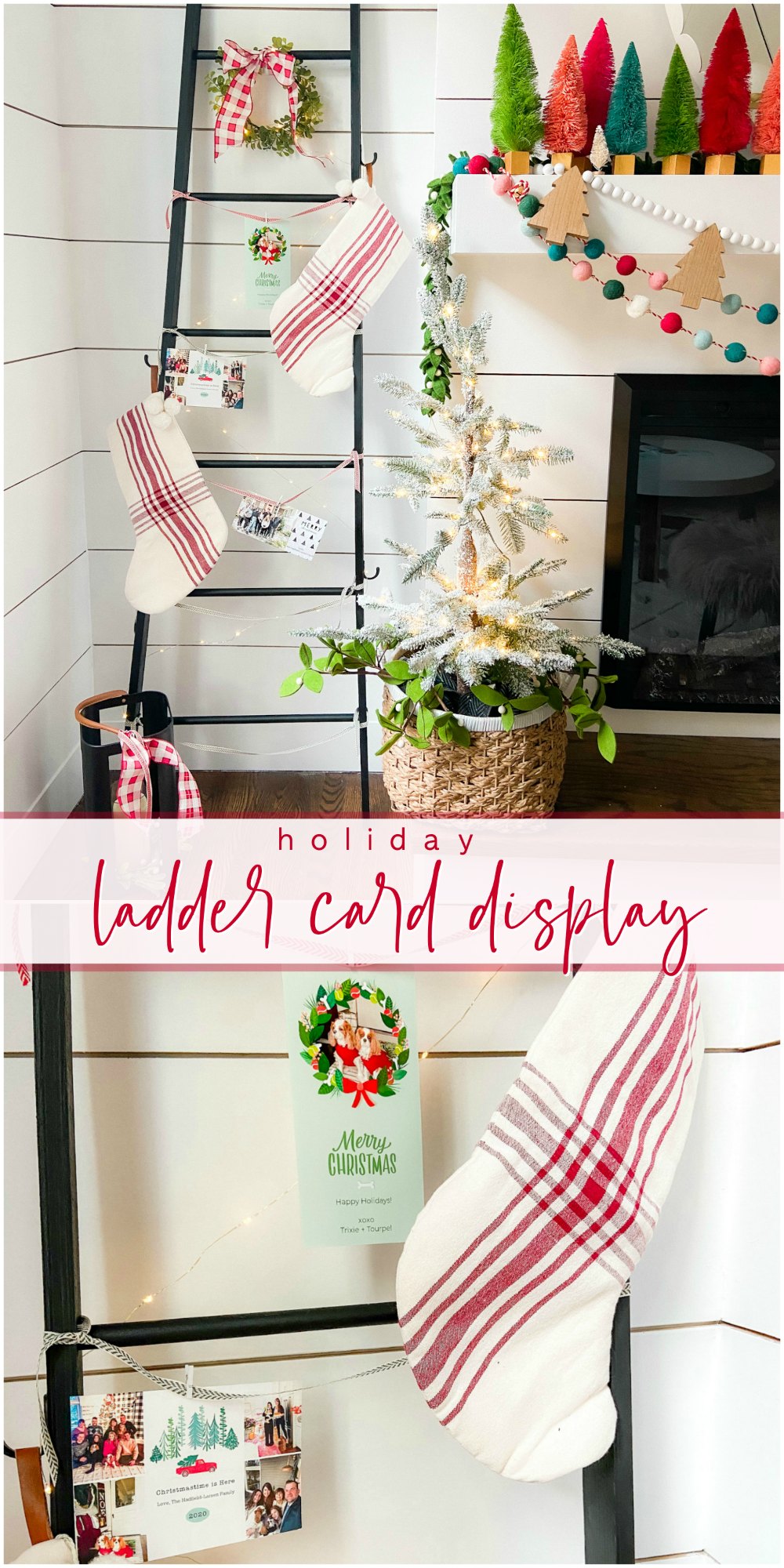 DIY Holiday Card Display Ladder. Build this simple ladder to display cards and stockings this holiday season! 