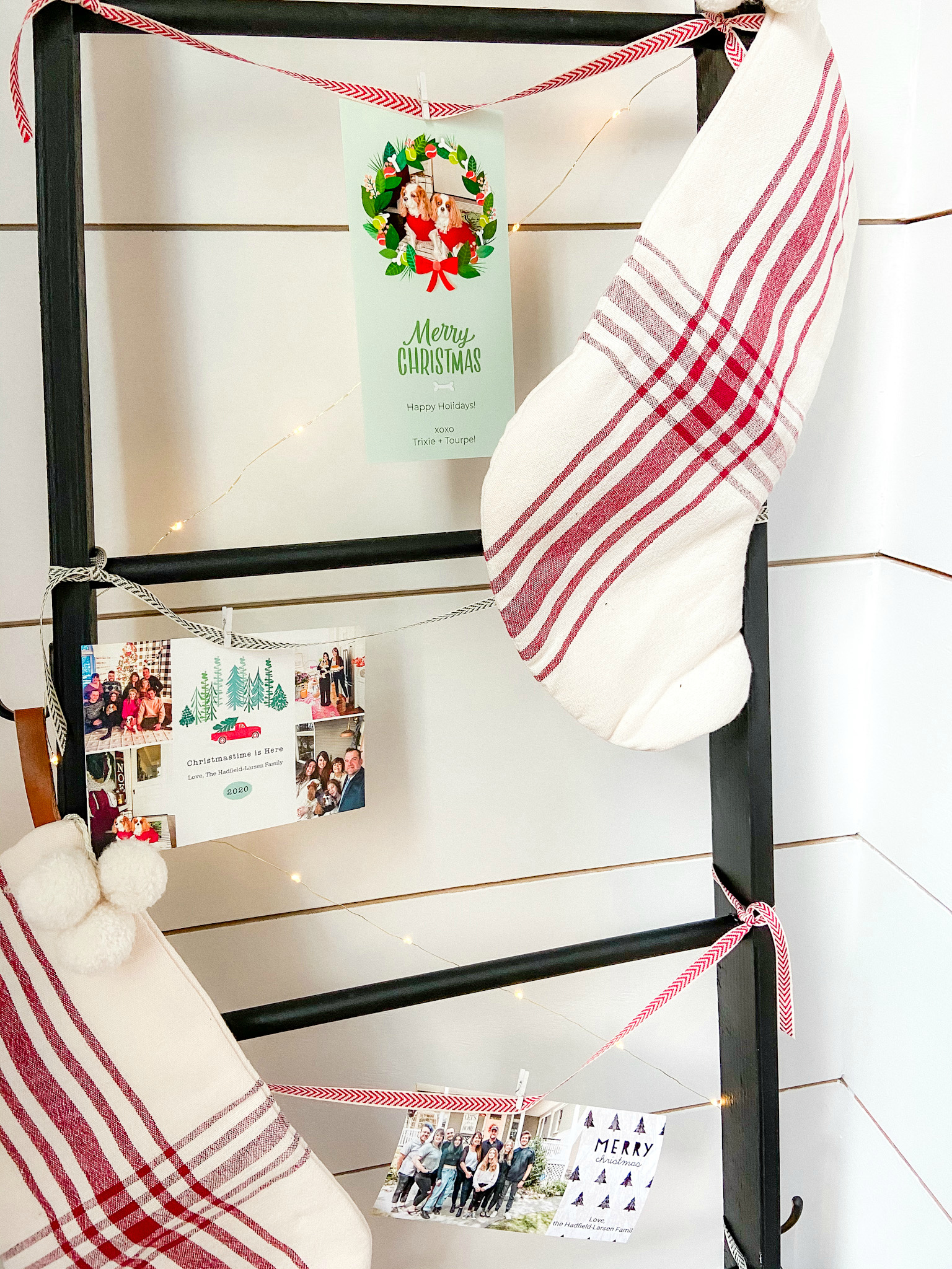 DIY Holiday Card Display Ladder. Build this simple ladder to display cards and stockings this holiday season! 