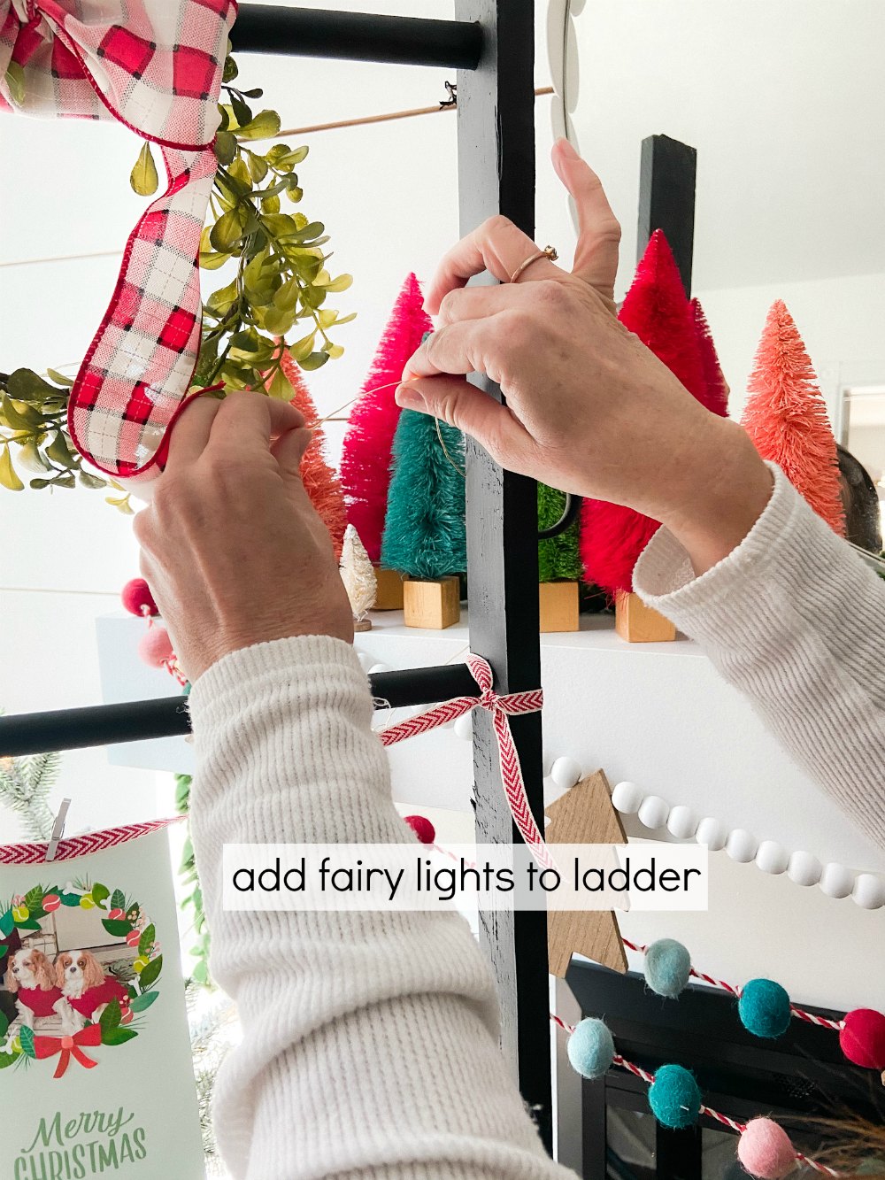 DIY Holiday Card Display Ladder. Build this simple ladder to display cards and stockings this holiday season! 