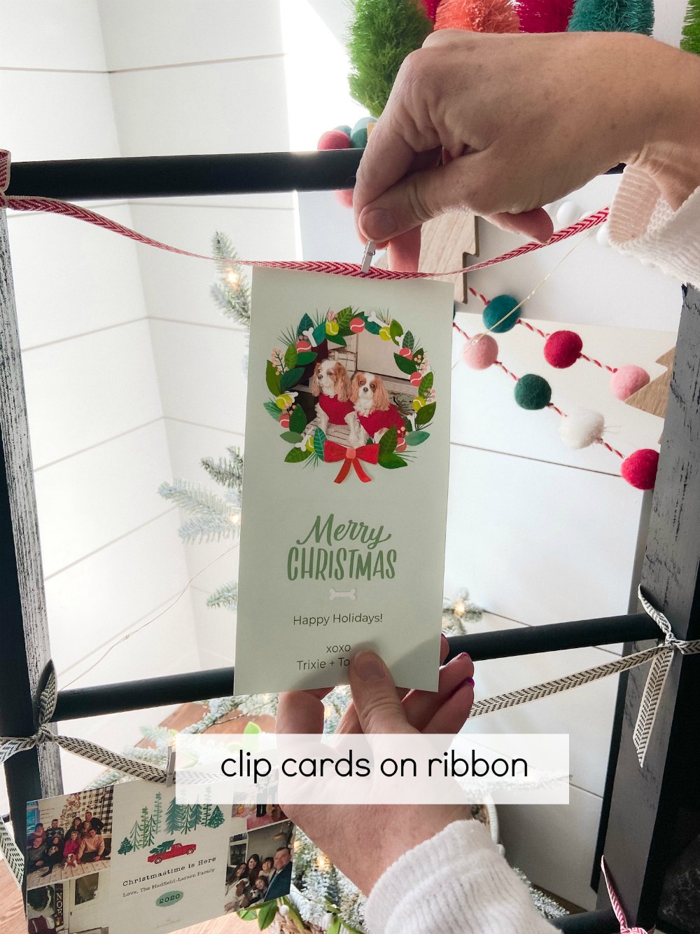 DIY Holiday Card Display Ladder. Build this simple ladder to display cards and stockings this holiday season! 