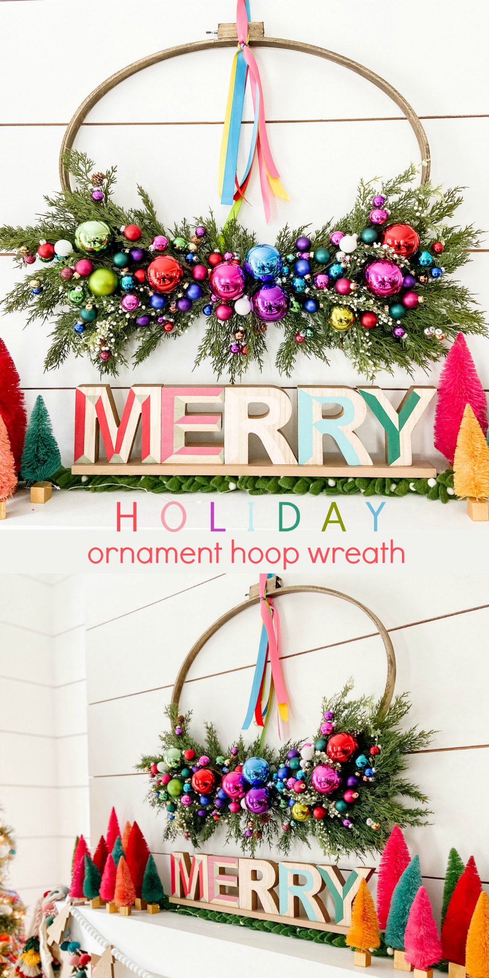 Colorful Holiday Embroidery Hoop Ornament Wreath