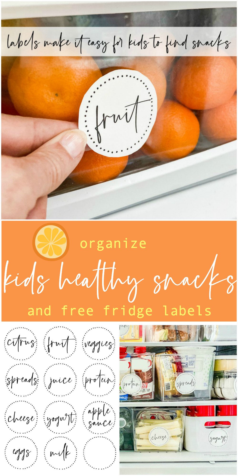 Organiz healthy snacks and lunch items and free labels