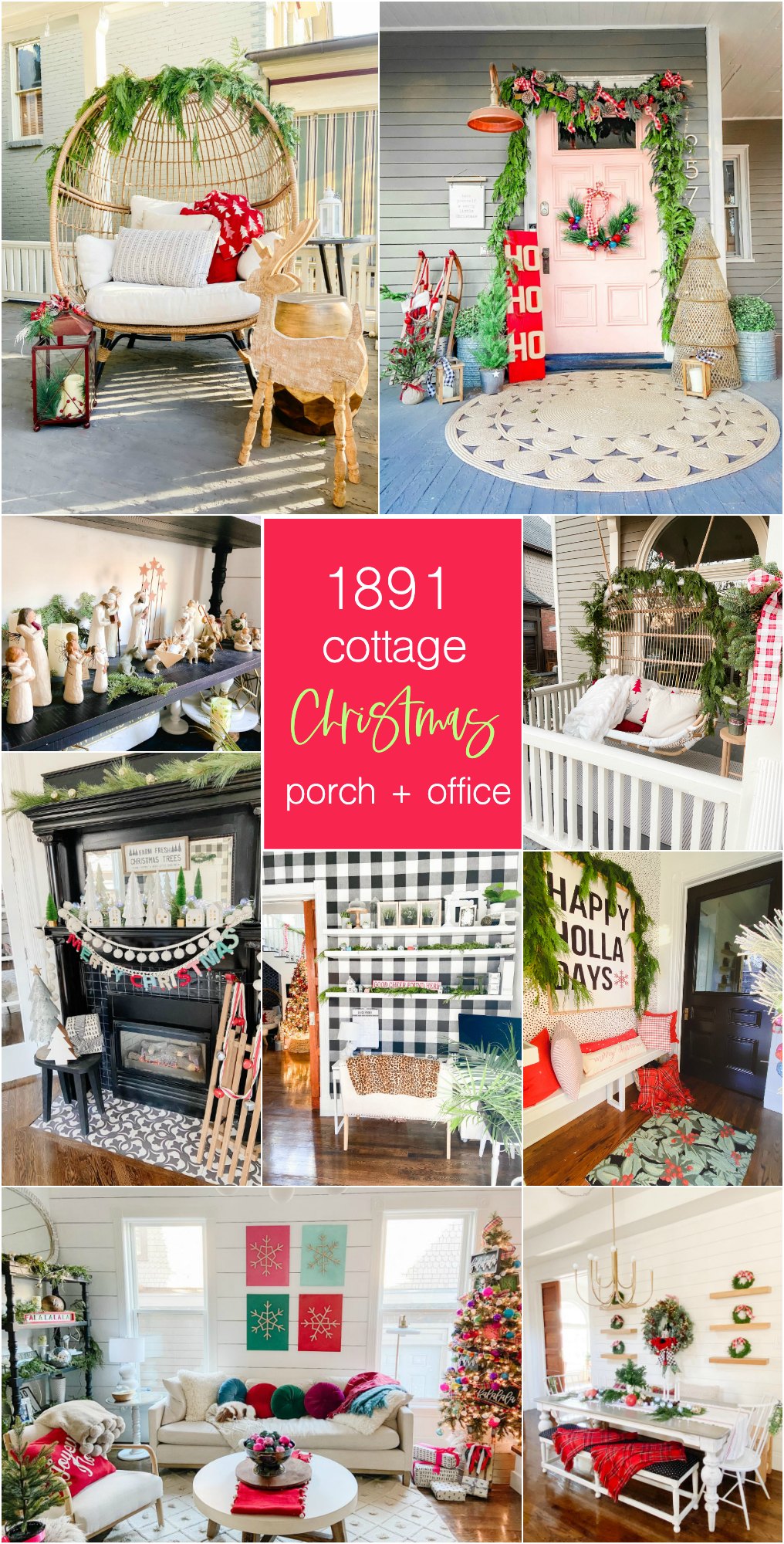 Cottage Holiday Home Tour -- Front Porch and Entryway Decorating. Easy ways to bring color to your cottage or farmhouse home for the holidays! 