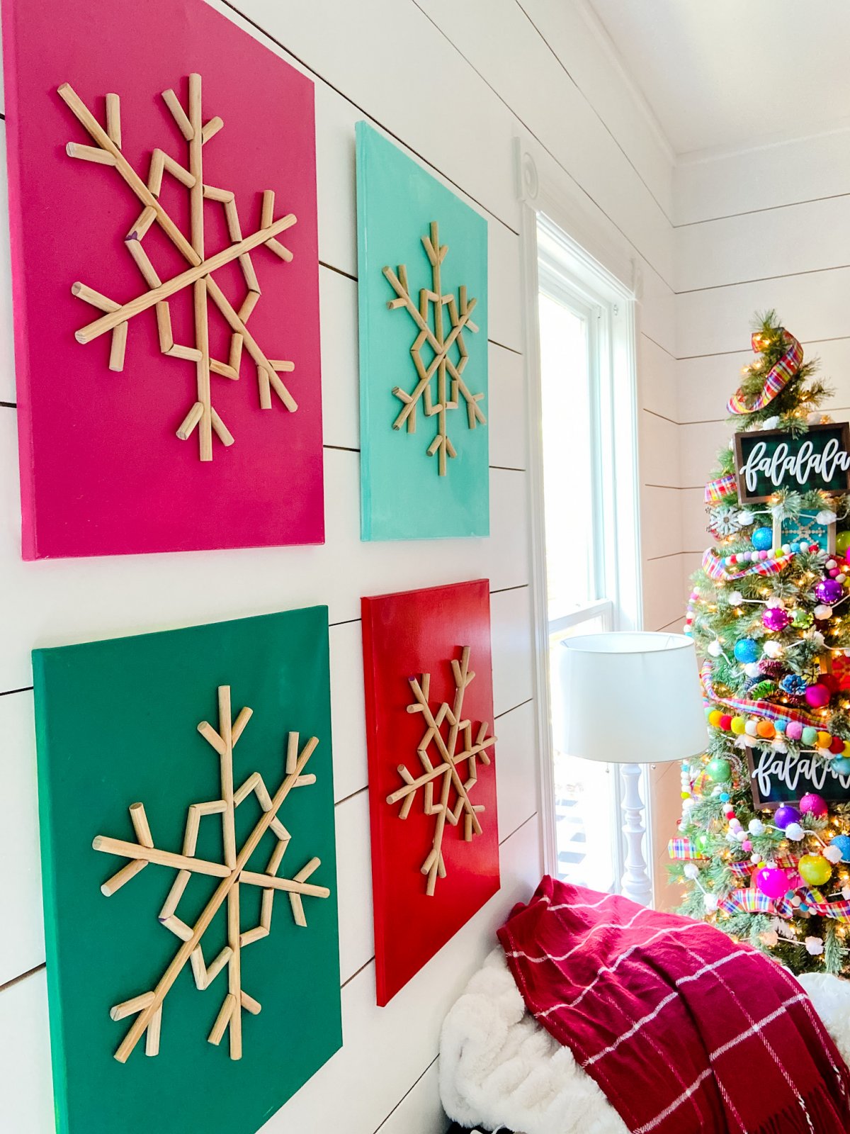 DIY Giant Farmhouse Winter Wood Snowflake Decorating