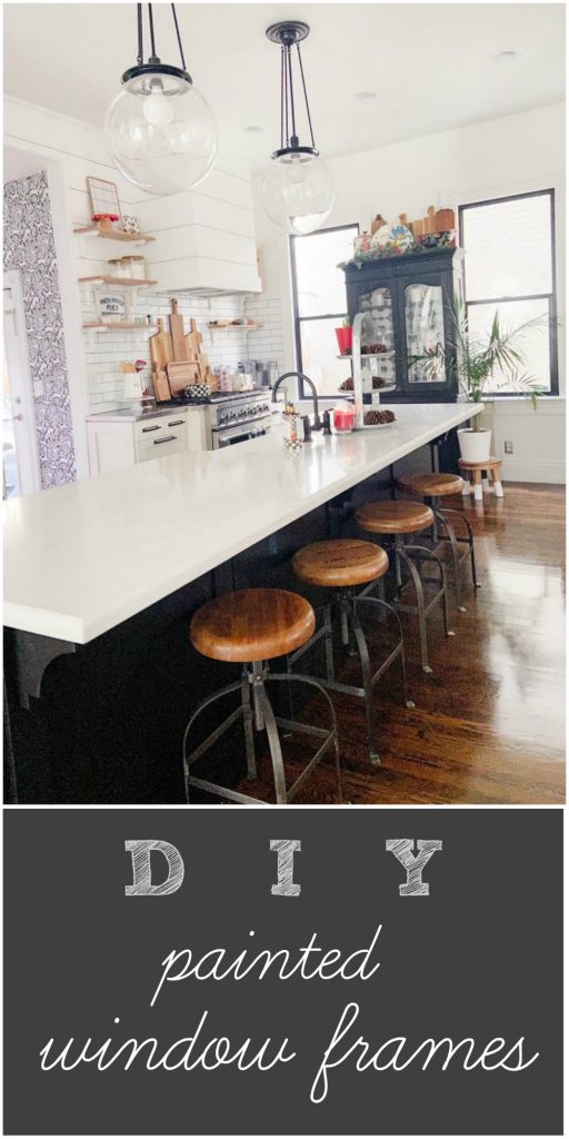 Black Casement Windows Above Kitchen Sink Complement Dark-Colored Island