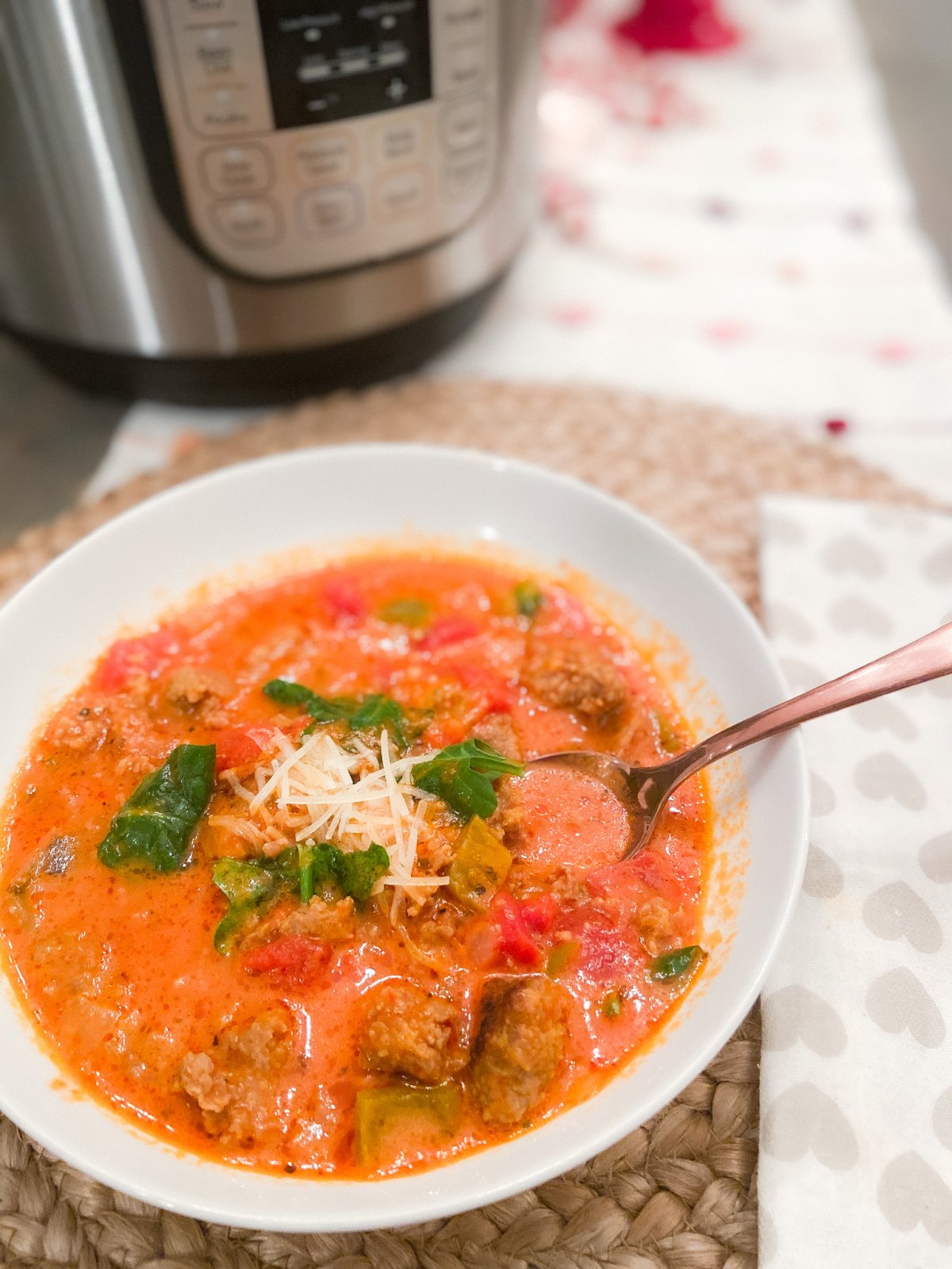 Keto Instant Pot Spicy Italian Soup. Spicy Italian sausage, herbs and veggies in a thick creamy sauce is the perfect soup to make for Winter! 