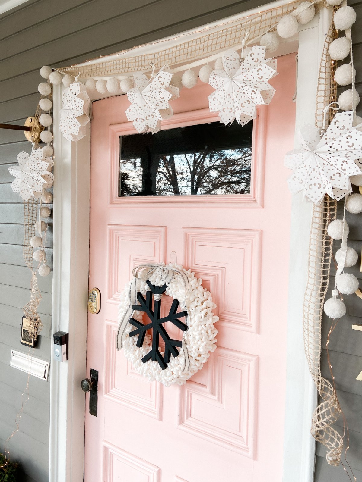 Yarn and Wood Snowflake Wreath