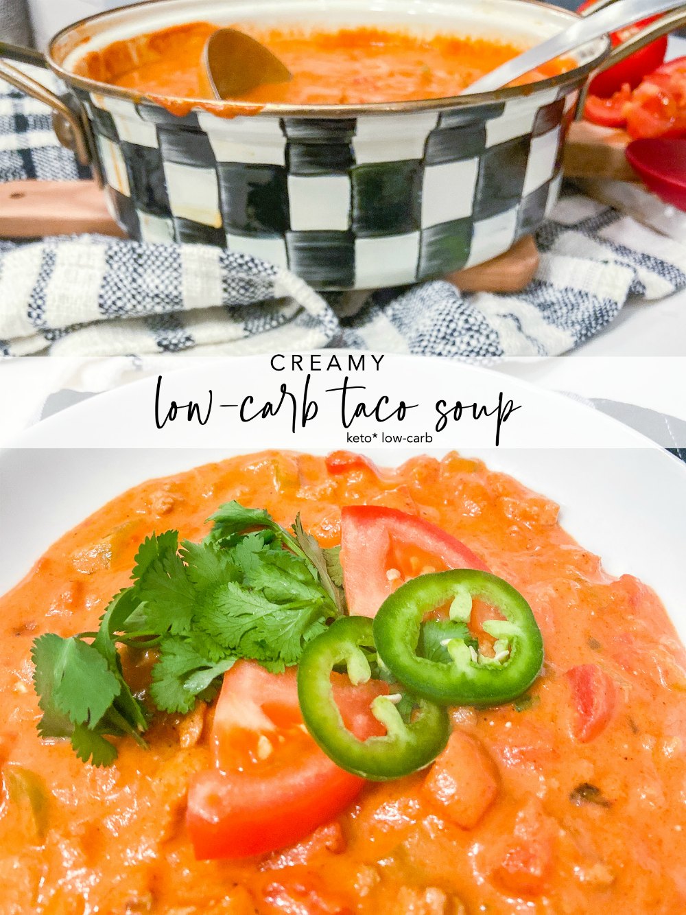 Low-Carb Creamy Taco Soup (Keto). Creamy taco soup filled with veggies and spicy taco flavor! 