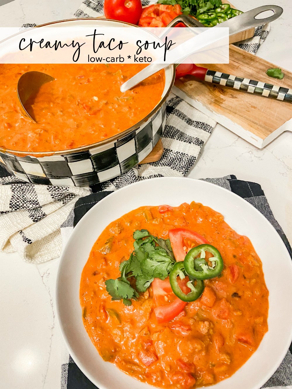 Low-Carb Creamy Taco Soup (Keto). Creamy taco soup filled with veggies and spicy taco flavor! 