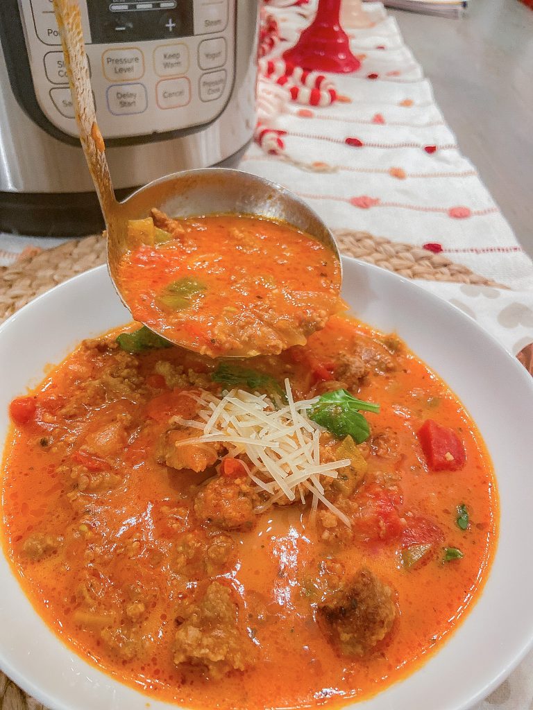 Keto Instant Pot Spicy Italian Soup. Spicy Italian sausage, herbs and veggies in a thick creamy sauce is the perfect soup to make for Winter! 
