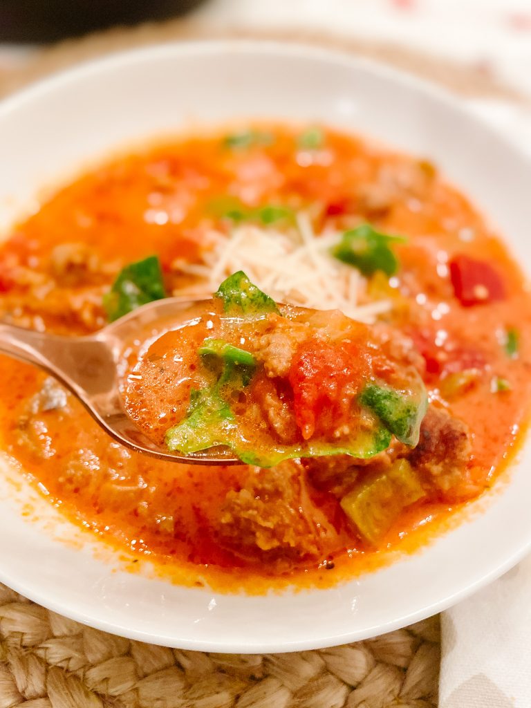 Keto Instant Pot Spicy Italian Soup. Spicy Italian sausage, herbs and veggies in a thick creamy sauce is the perfect soup to make for Winter! 