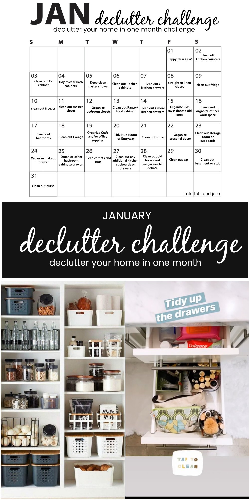 January Declutter Challenge 2021. Start the new year off by cleaning and decluttering your whole house in ONE month! 