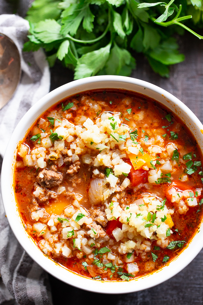 Stuffed Pepper Keto Soup at Paleo Running Momma.