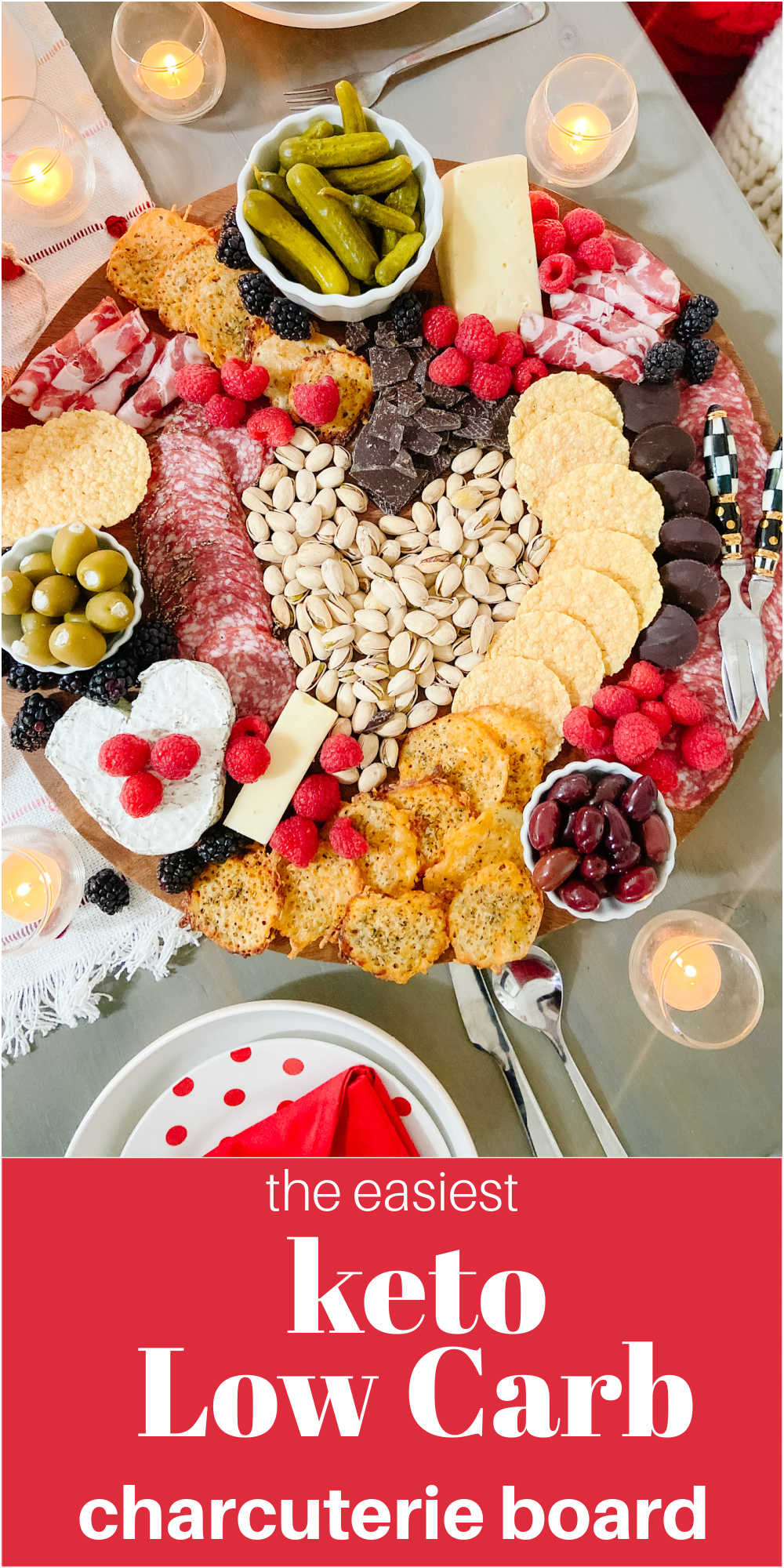 The easiest low-carb keto Charcuterie board. Enjoy low-carb snacks for Valentine's Day with these delicious nibbles that are also keto-friendly!