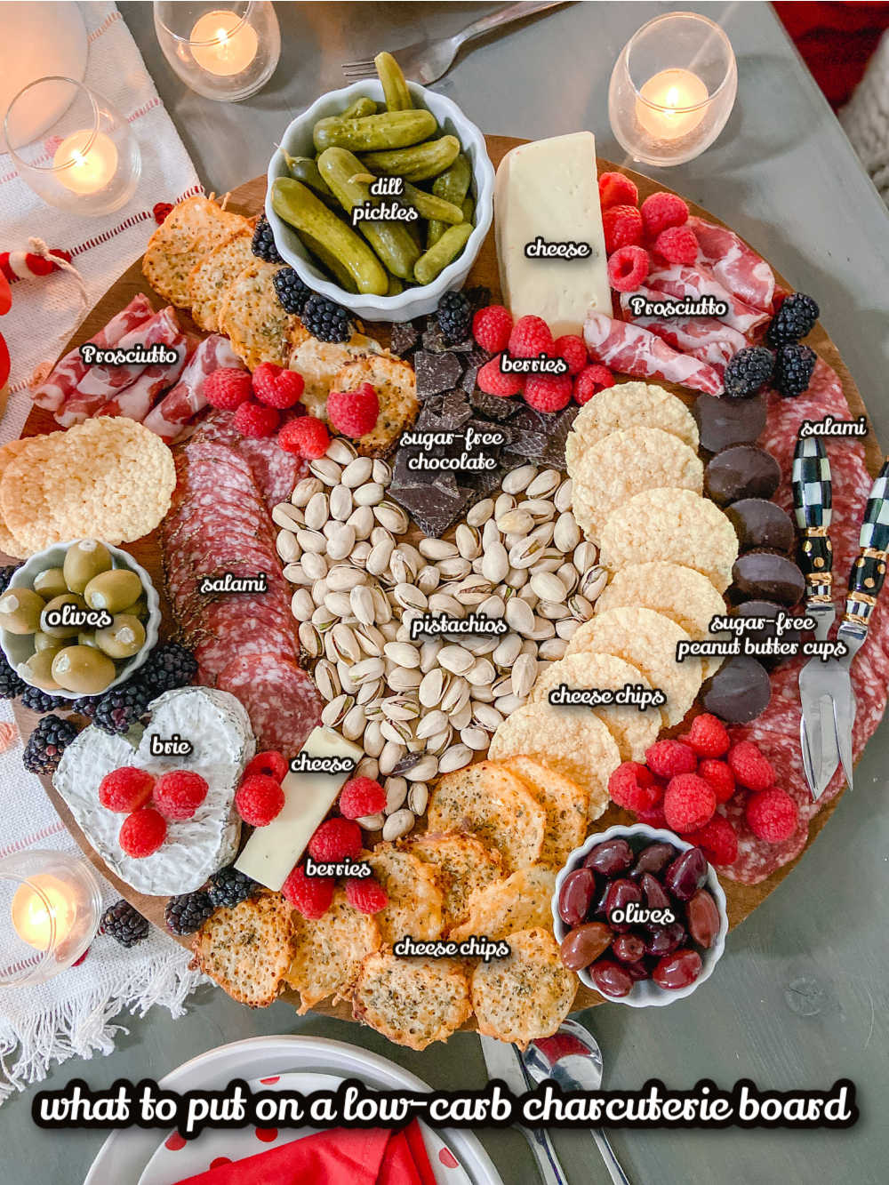 The easiest low-carb keto Charcuterie board. Enjoy low-carb snacks for Valentine's Day with these delicious nibbles that are also keto-friendly!