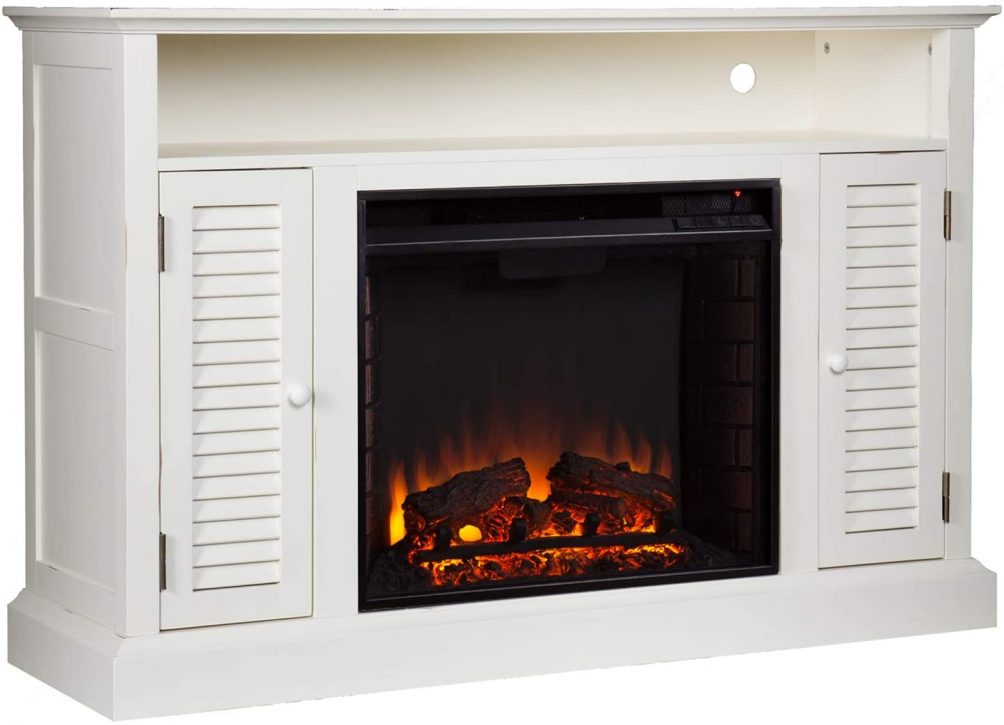 White shutter electric fireplace with timer 