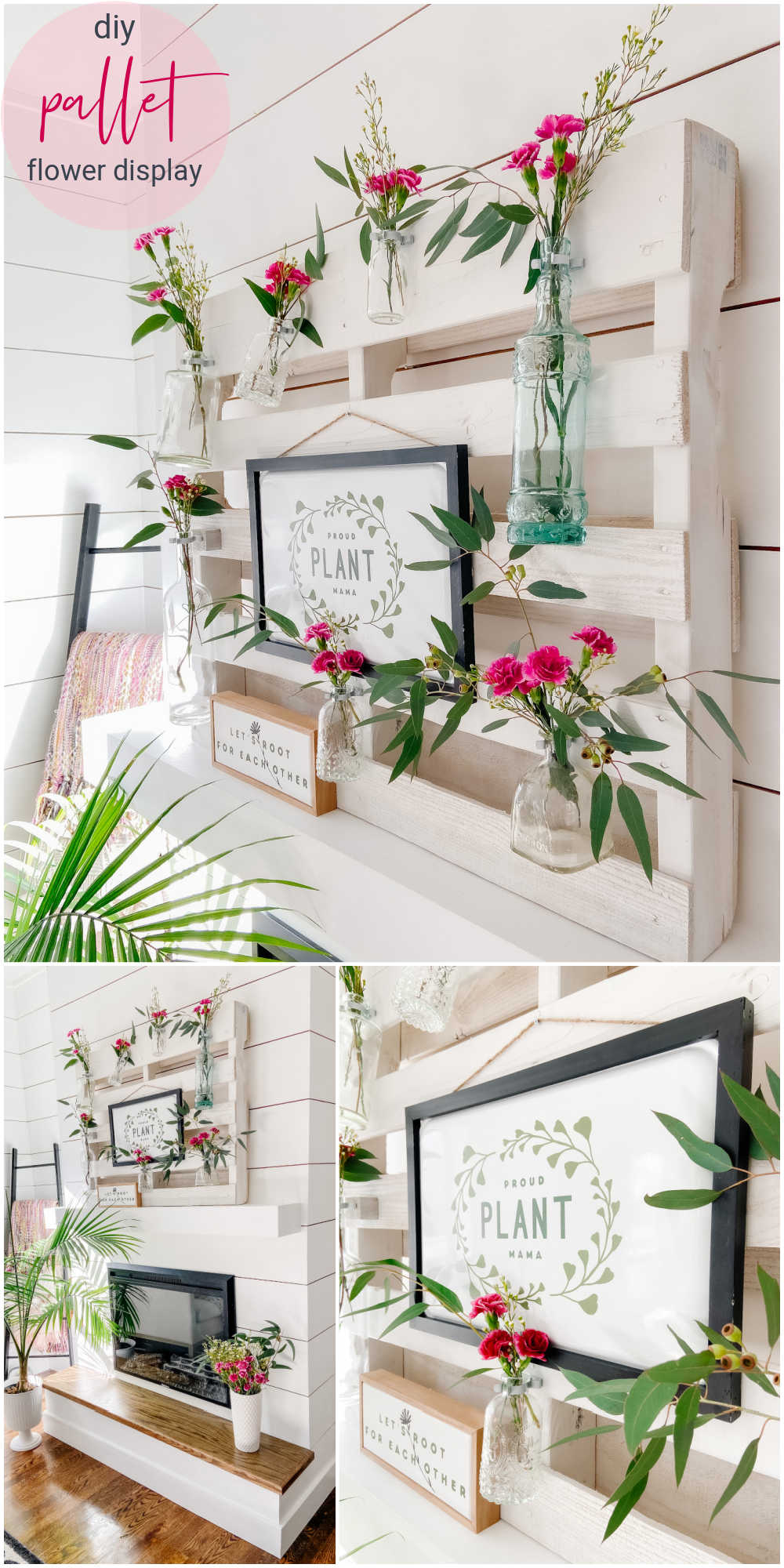 Spring Pallet Flower Display Mantel