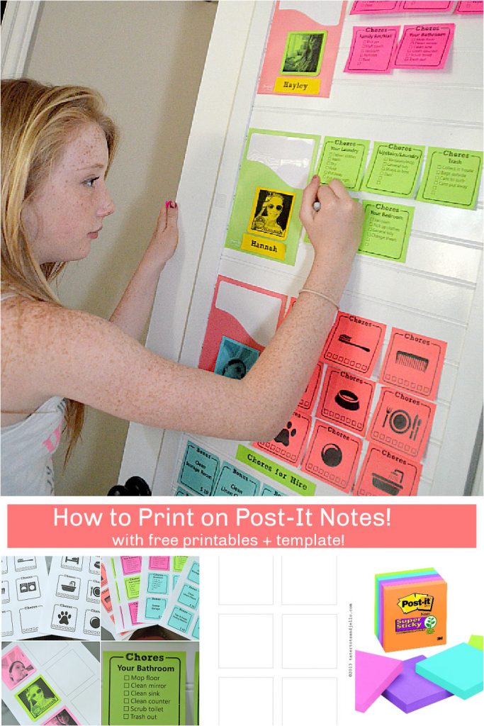 How to Print on Post-It Notes. Create labels or a family chore chart with these tips and free template to print on Post-It Notes!