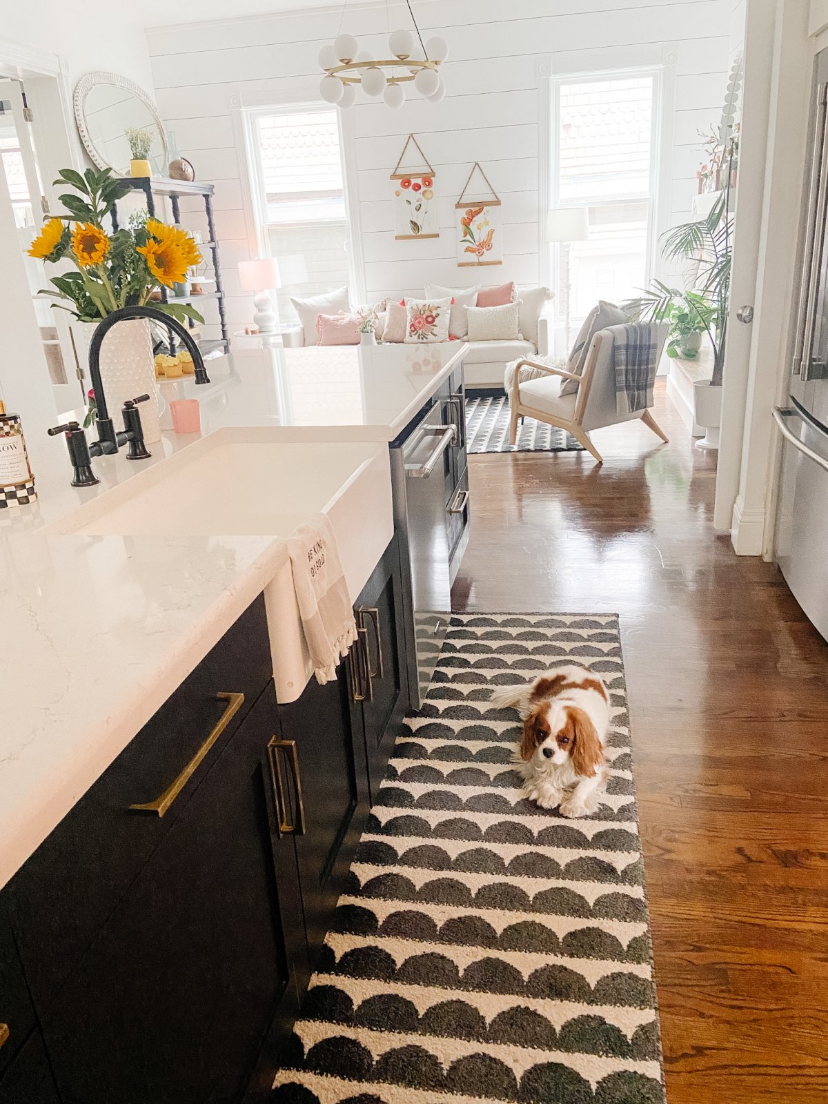 Black and white kitchen with Peerless kitchen faucet. 