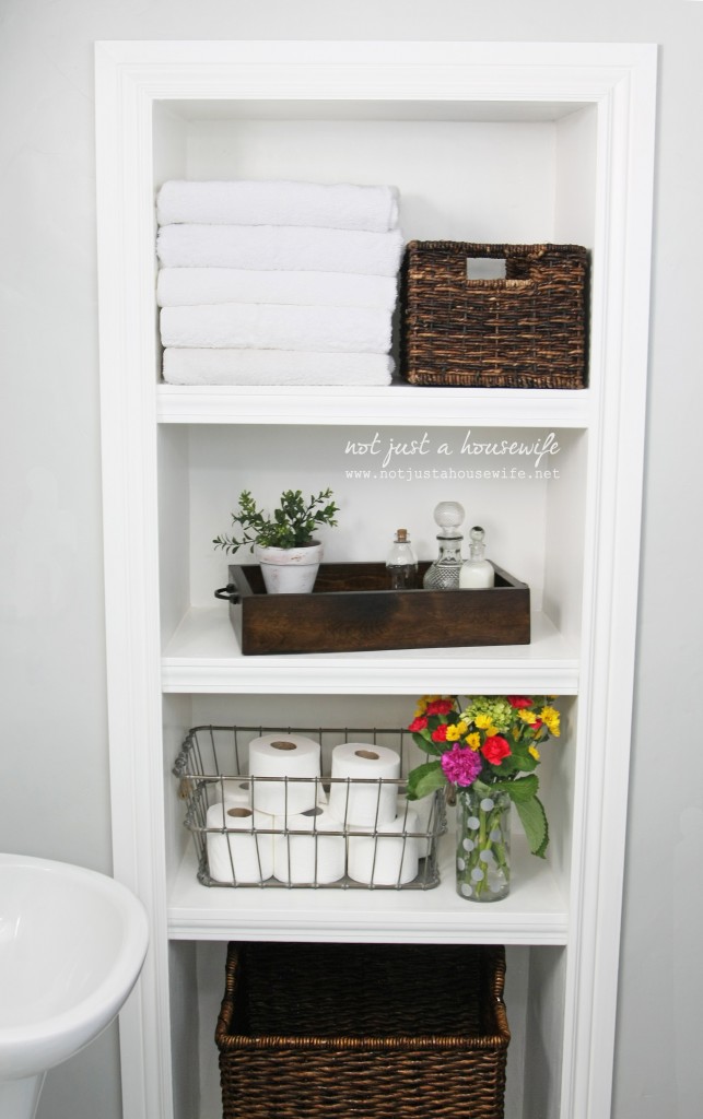 15 Between the Studs Bathroom Storage Ideas! Carve out space between the wall studs to increase storage space in a small bathroom. 