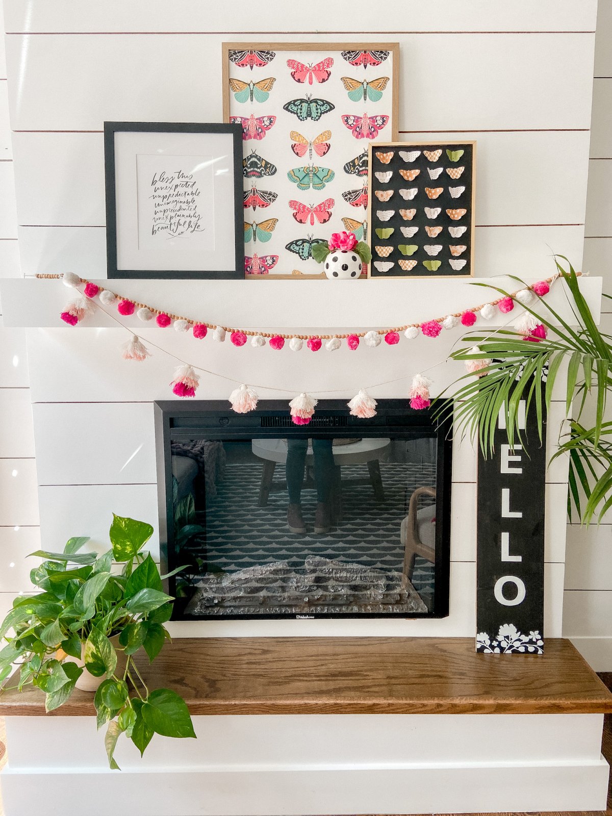 Butterfly Paper Specimen Art and Mantel. Use scrapbook paper and a butterfly die cut to create a three-dimensional and whimsical specimen art for a summer mantel! 