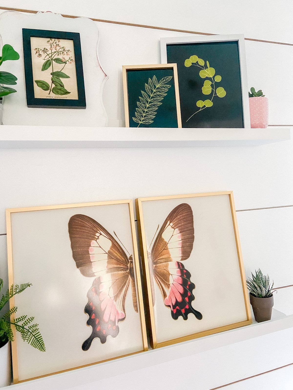 Botanical Art Focal Shelves with 6 Free Printables. Celebrate Summer by creating a botanical focal wall with these 6 free printables! 