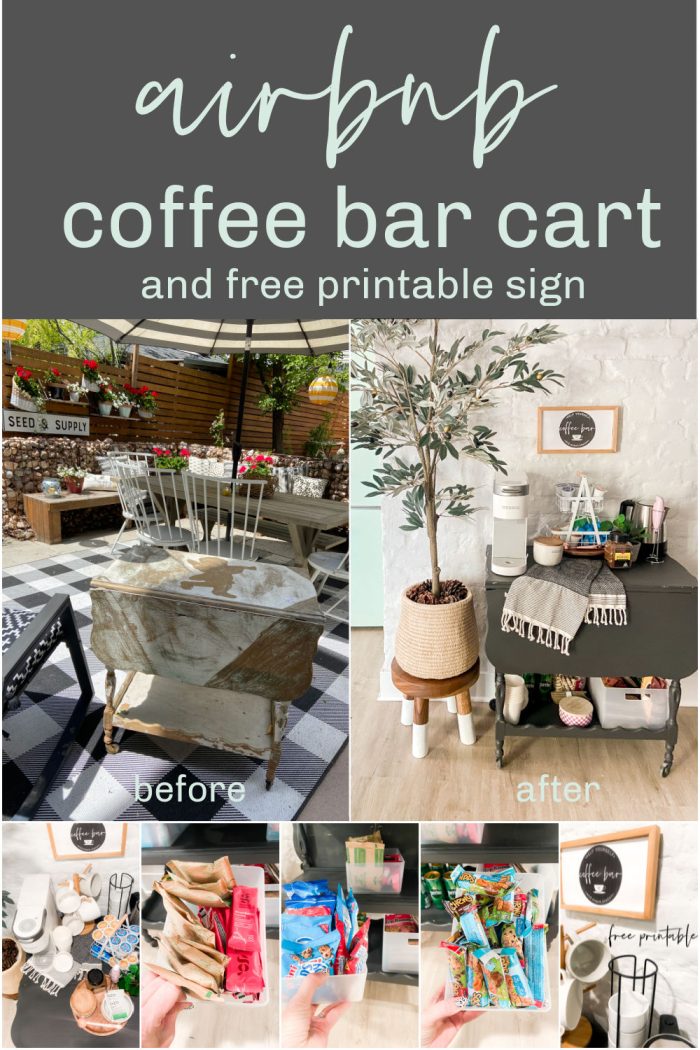Coffee and Snack Bar Cart Upcycle and free printable sign for an airbnb