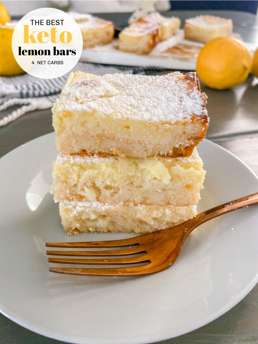 Keto Lemon Bars. These tangy lemon bars are the perfect combination of buttery crust and creamy lemon filling with only 4 net carbs!