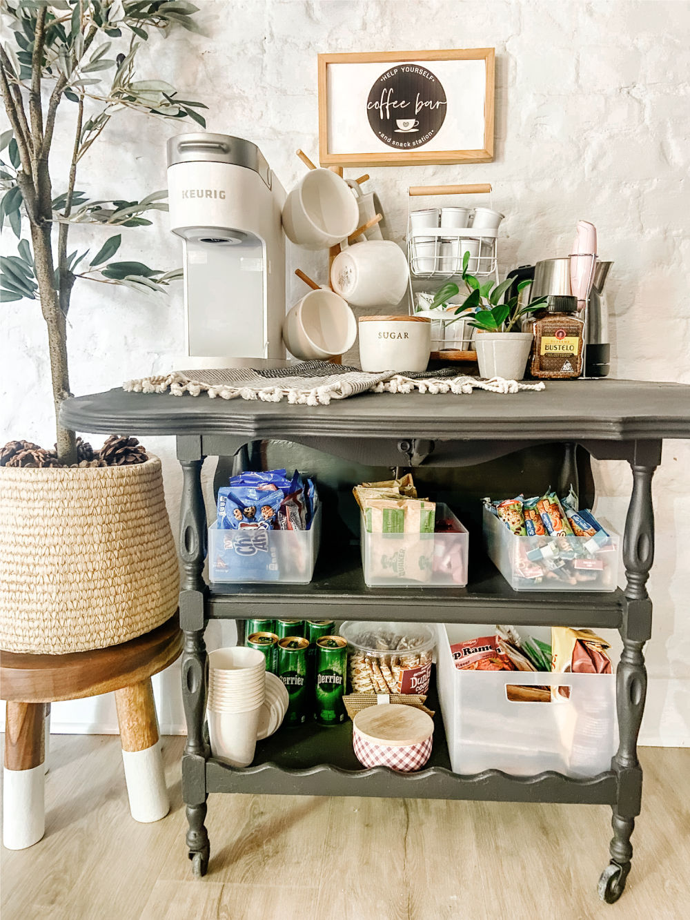 Coffee and Snack Bar Cart Upcycle. Create a beverage and snack station for guests by painting a vintage cart and giving it new life!