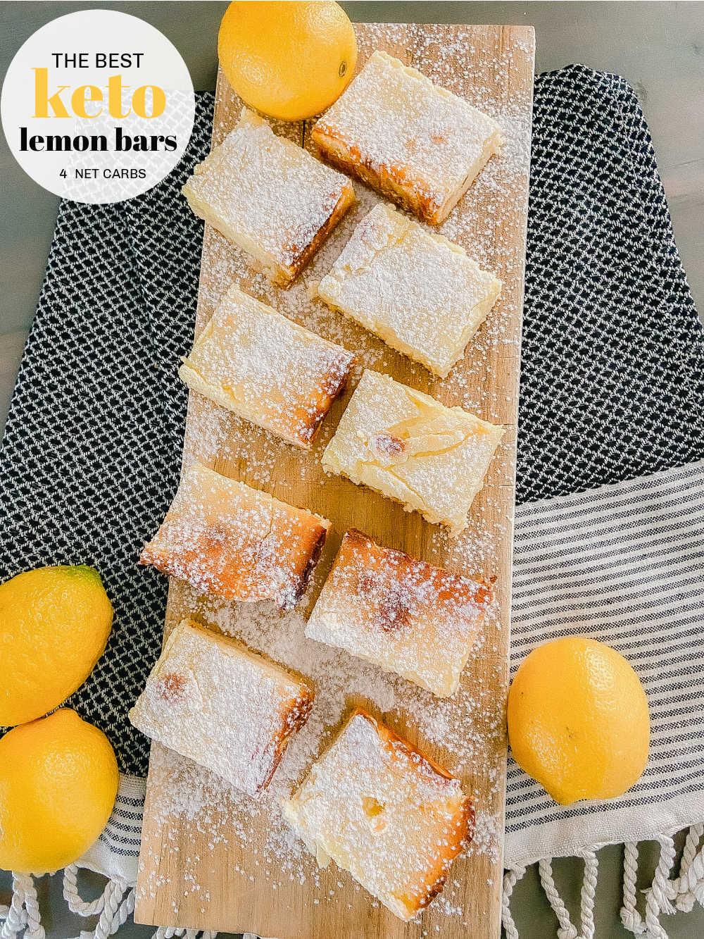 Keto Lemon Bars. These tangy lemon bars are the perfect combination of buttery crust and creamy lemon filling with only 4 net carbs!