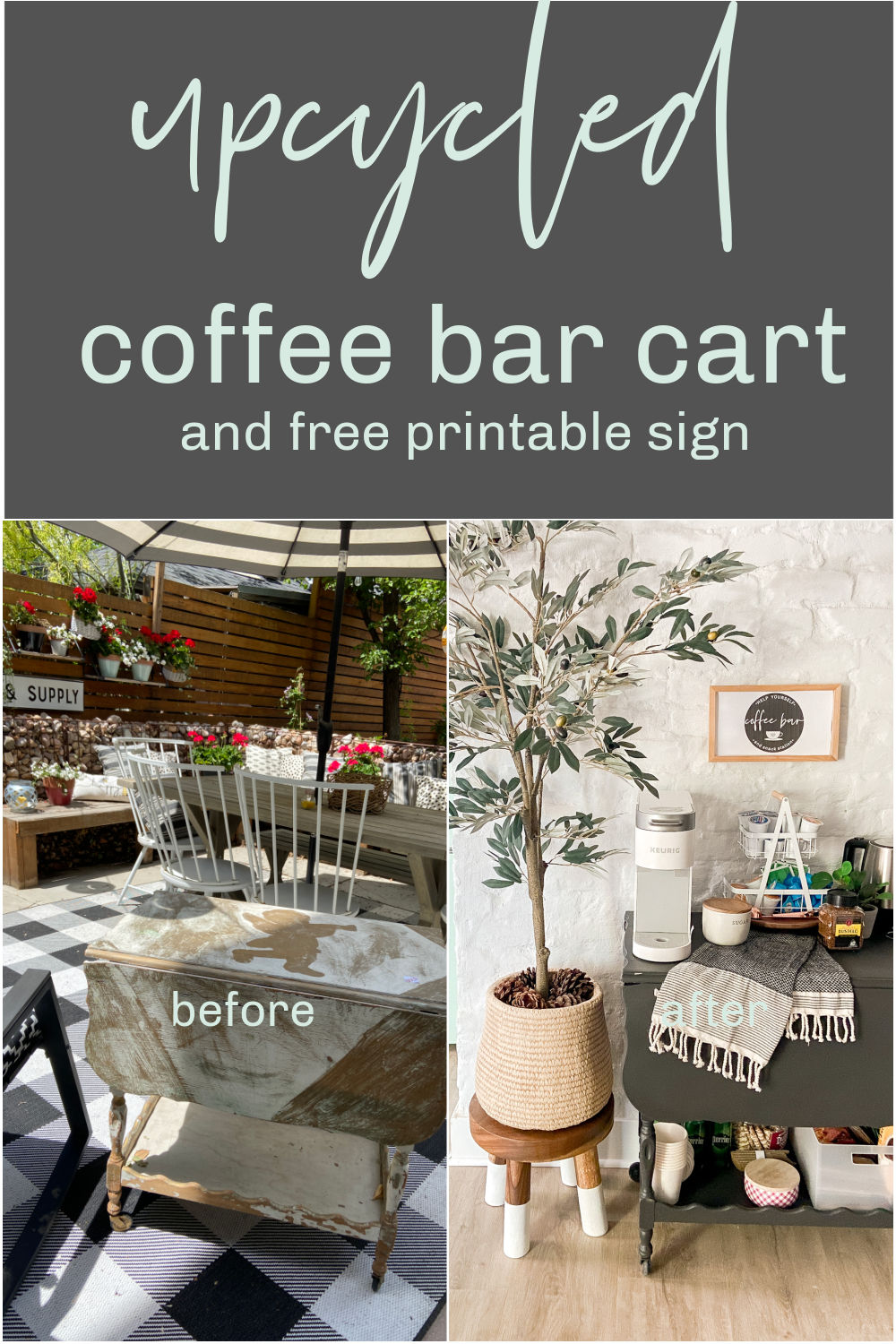 Coffee and Snack Bar Cart Upcycle. Create a beverage and snack station for guests by painting a vintage cart and giving it new life!