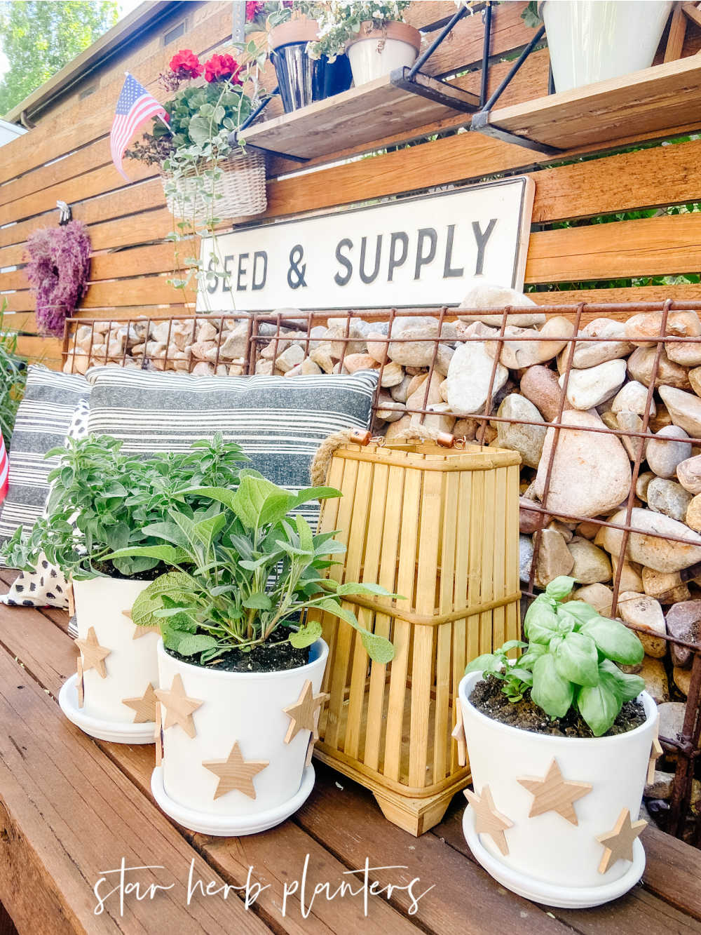 Terra Cotta Star Herb Planters. Create pretty farmhouse planters with natural wooden stars for your home or yard! 