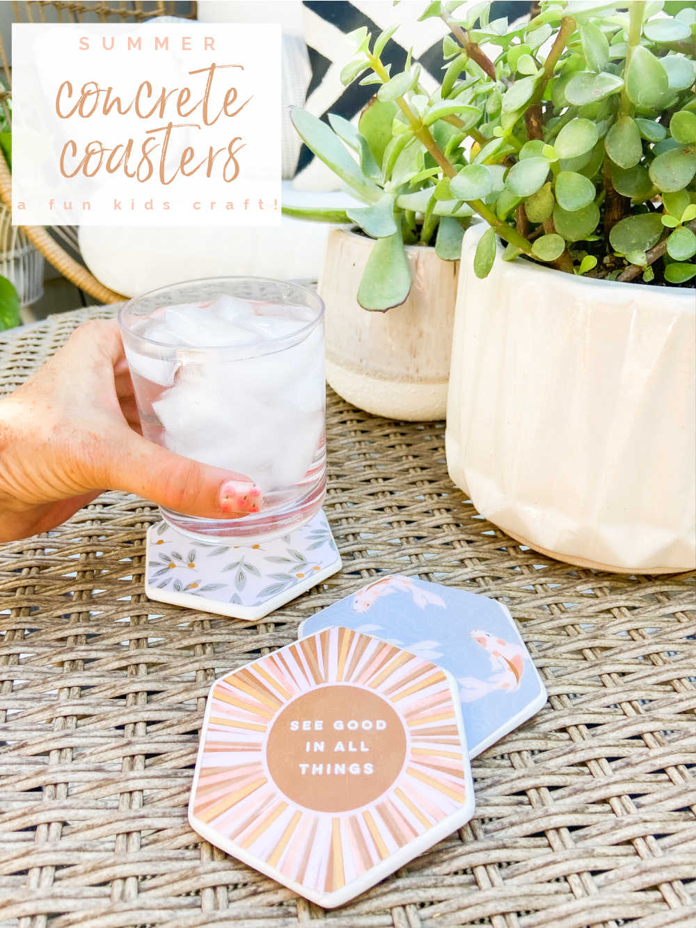 Summer Decoupage Concrete Coasters a fun craft to make with kids