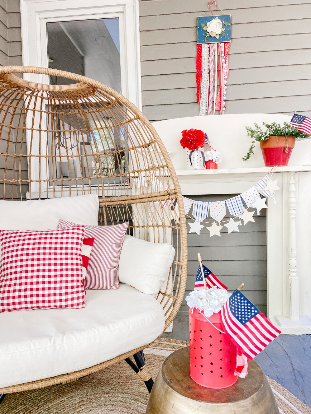 Patriotic Egg Chair on Porch