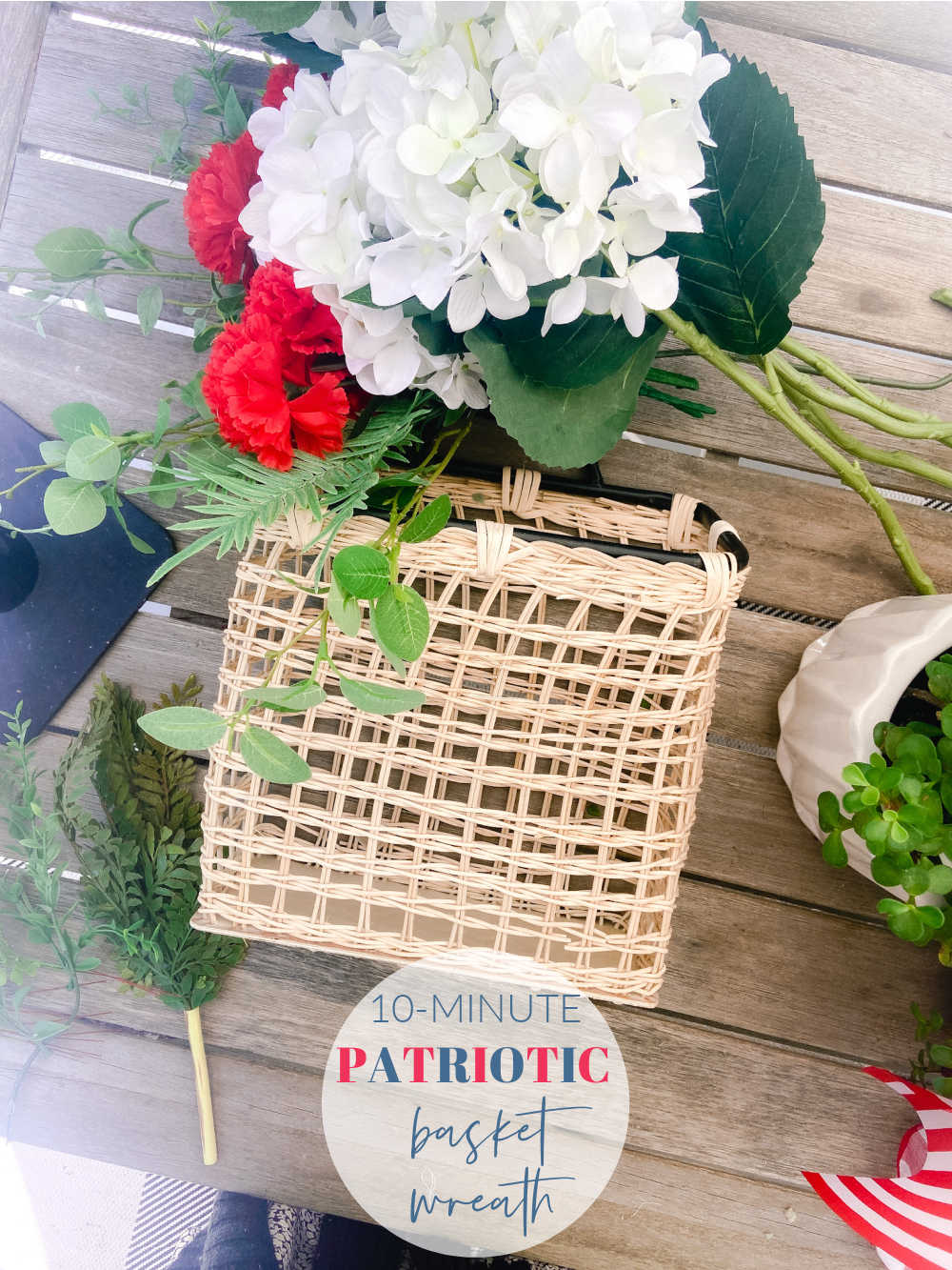 10-Minute Patriotic Basket Wreath. Make an easy and festive fourth of july wreath in just minutes! 