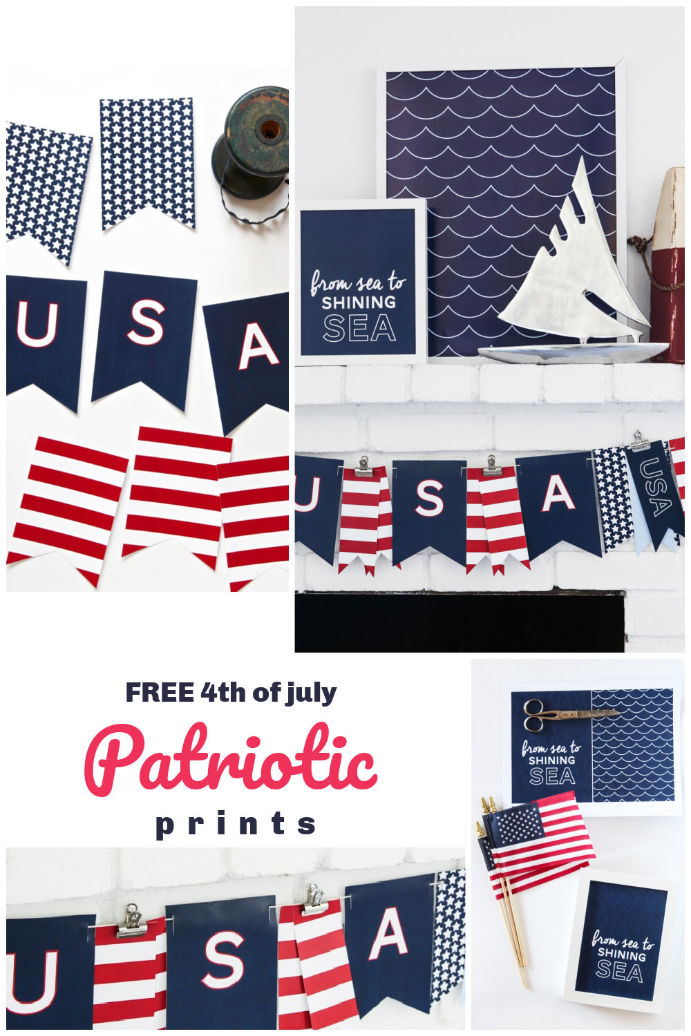 Free Patriotic 4th of July Nautical Prints. Need a last-minute idea? Print out these adorable patriotic banner for instant 4th of July decor! 