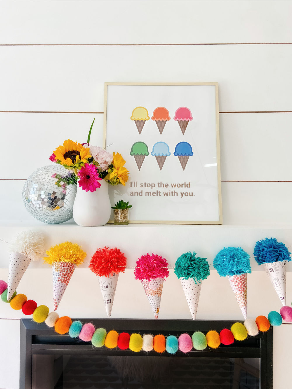 Ice Cream Cone Banner with Paper Rosettes - Crafting Cheerfully