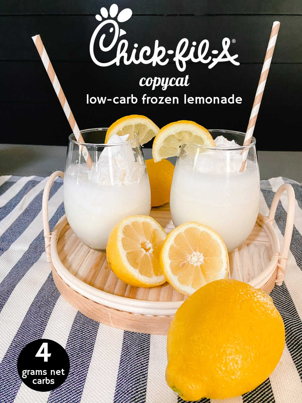 Copycat Chick-fil-A Frozen Lemonade. Cool off with this delicious treat that's tangy, tart and full of lemon flavor plus it's low in carbs! Keto friendly.