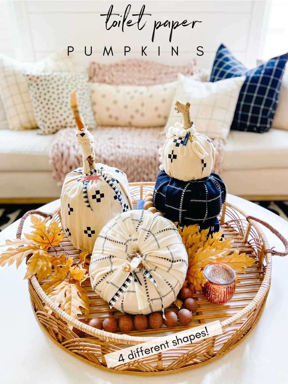 FOUR different fabric toilet paper roll pumpkins