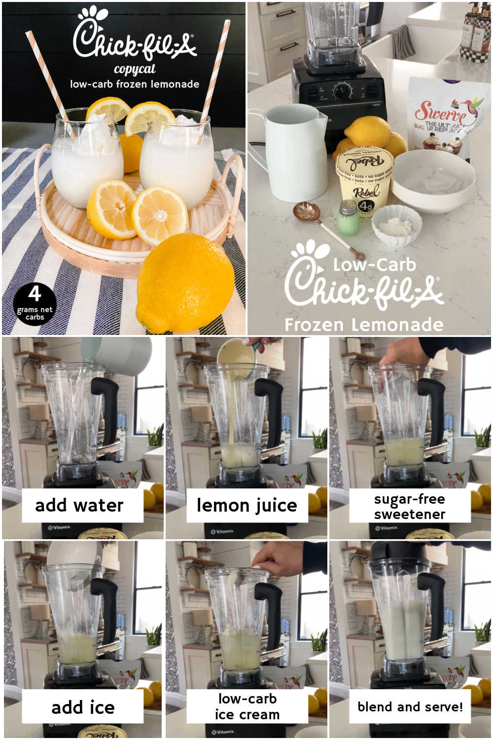 Chick-fil-A KETO low-carb frozen lemonade. Only FIVE ingredients and 4 grams NET carbs per serving!