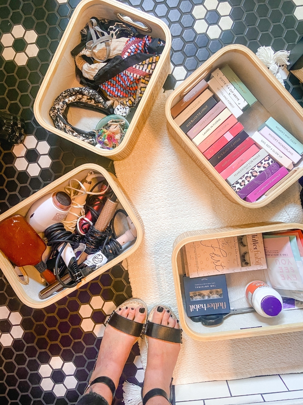 bamboo baskets for vanity storage 