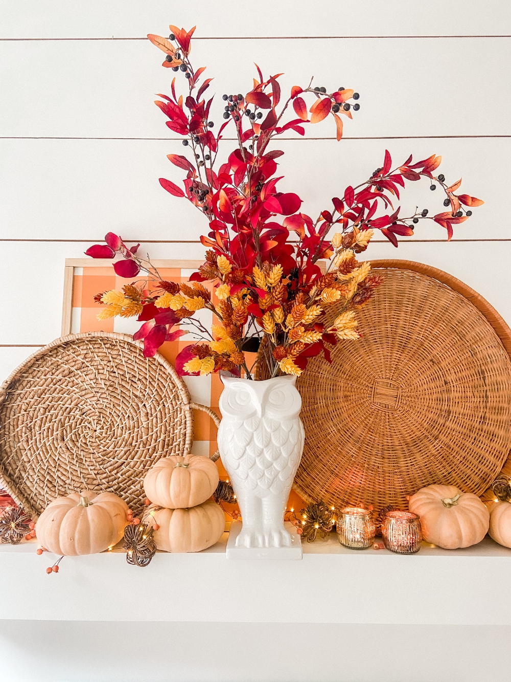 Boho Cottage Easy Fall Mantel Ideas. Create a earthy, textured mantel using items you already have! 