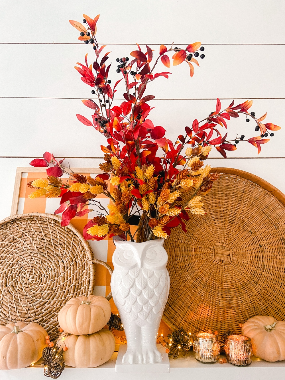 Boho Cottage Easy Fall Mantel Ideas. Create a earthy, textured mantel using items you already have! 