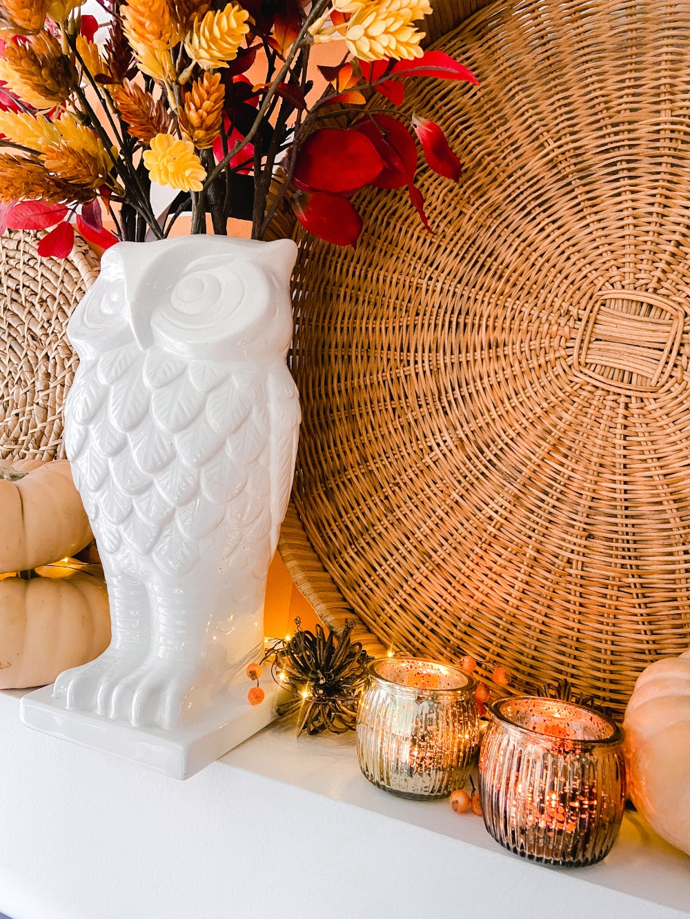 Boho Cottage Easy Fall Mantel Ideas. Create a earthy, textured mantel using items you already have! 