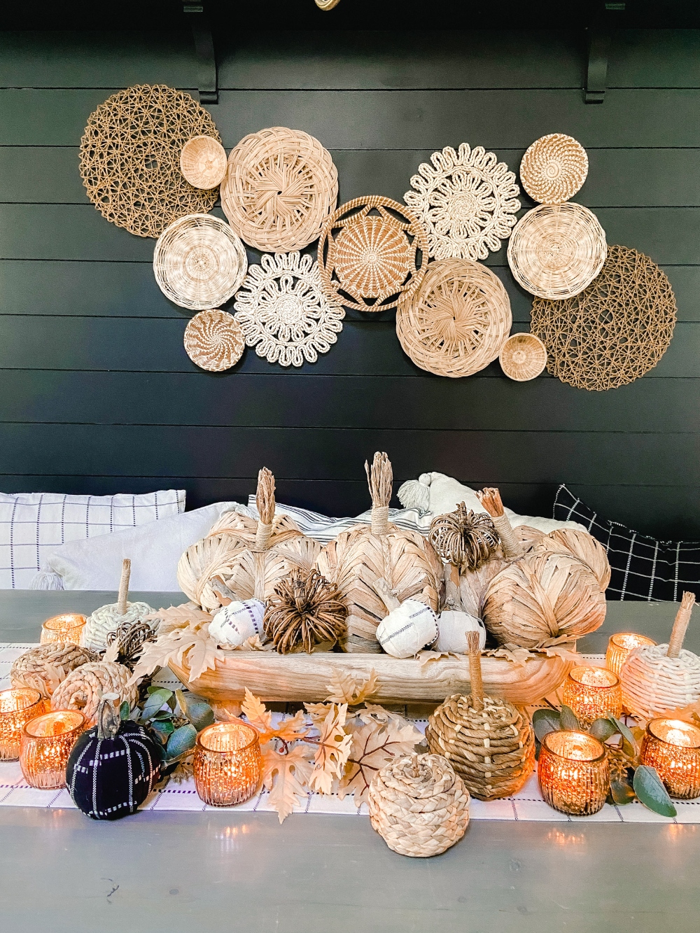 #ad I partnered with #HobbyLobby to create a cozy fall dining nook! With three DIY projects -- a NO-sew table runner, fabric-wrapped pumpkins and a footed fall centerpiece. All Fall Shop items are 40% right now! #HobbyLobbyFinds (link)