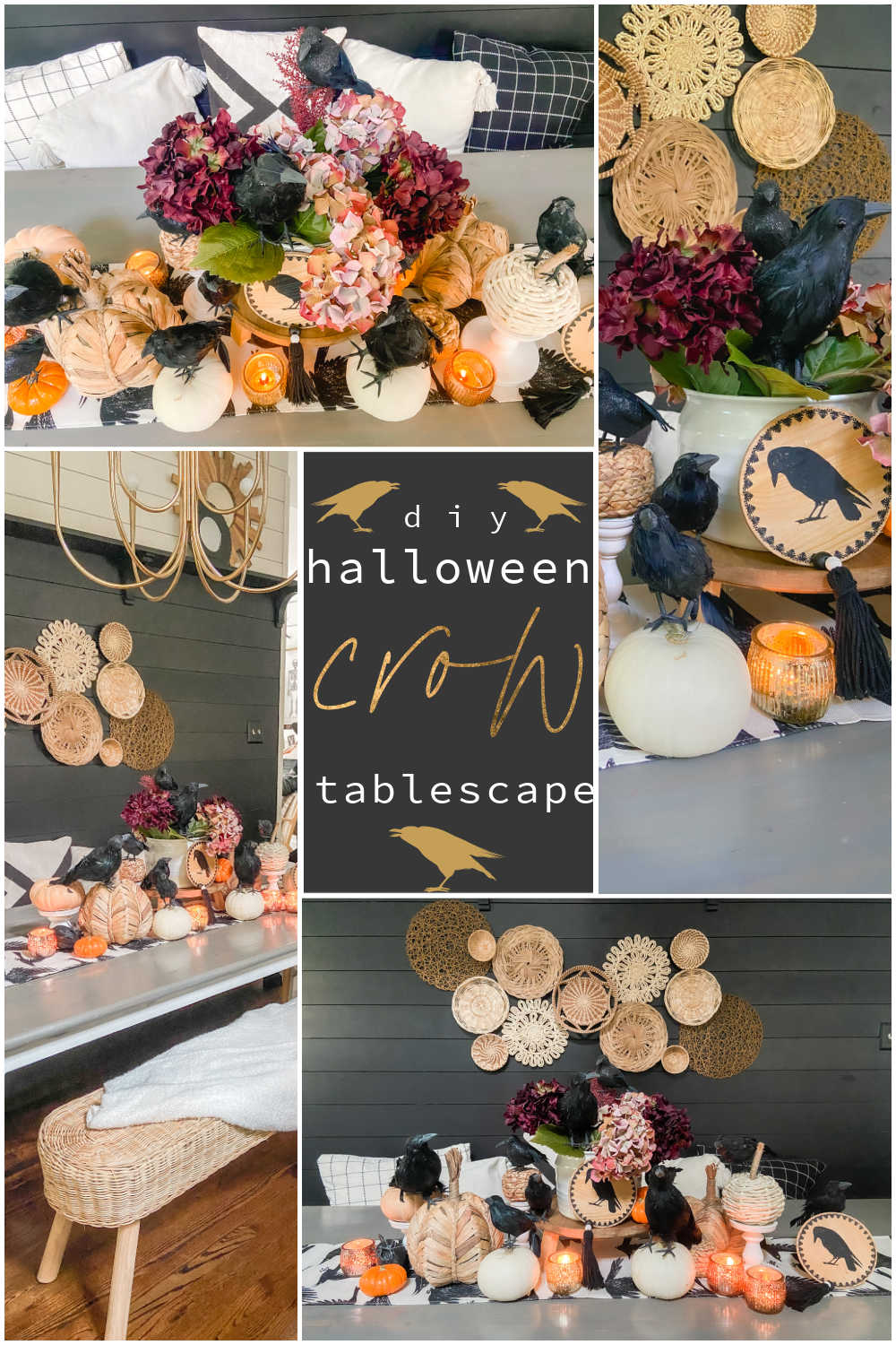 Easy Halloween Crow Tablescape. Create a spooky "crow" themed table for Halloween in just three easy steps!