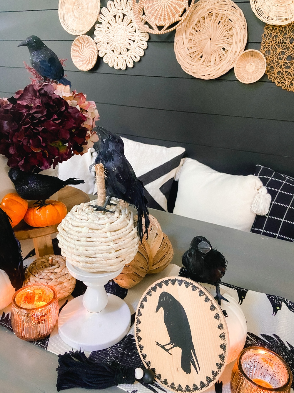 Easy Halloween Crow Tablescape. Create a spooky "crow" themed table for Halloween in just three easy steps!