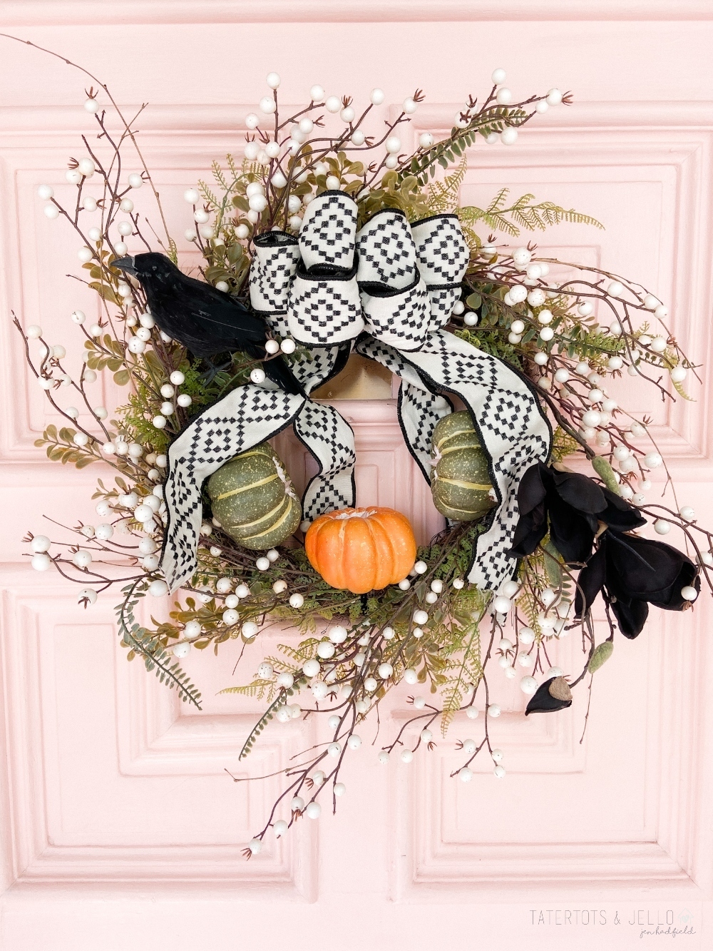 Light Up Pumpkin Farmhouse Wreath. Carve the middle of foam pumpkins, add light-up votives and add them to a wreath for a pretty wreath that also lights up at night! 