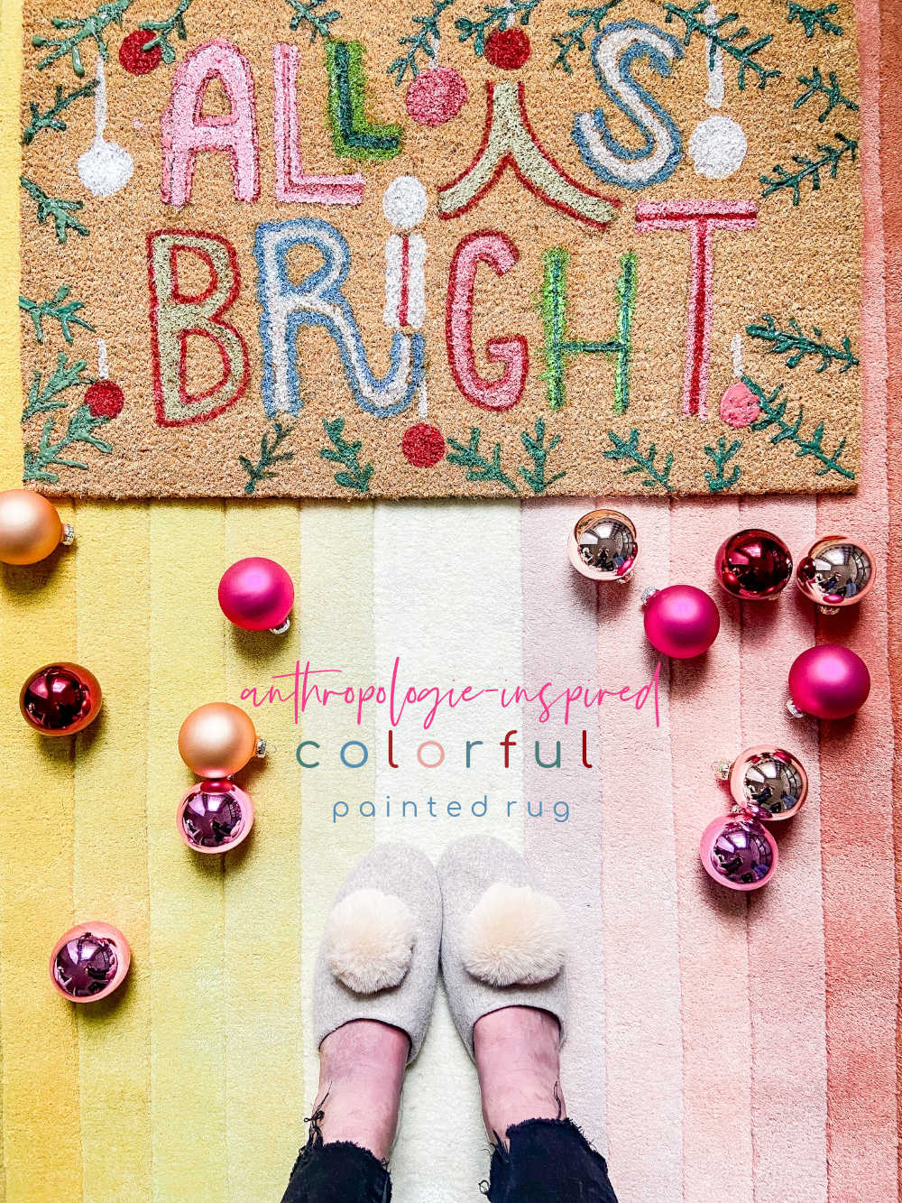 Anthropologie-Inspired Colorful Holiday Doormat. Add some holiday color this holiday season by painting a blank coir rug! 