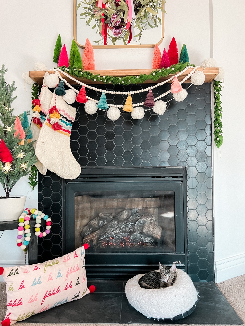 Colorful Holiday Bedroom Mantel. Add some holiday cheer to your bedroom with these colorful ideas!